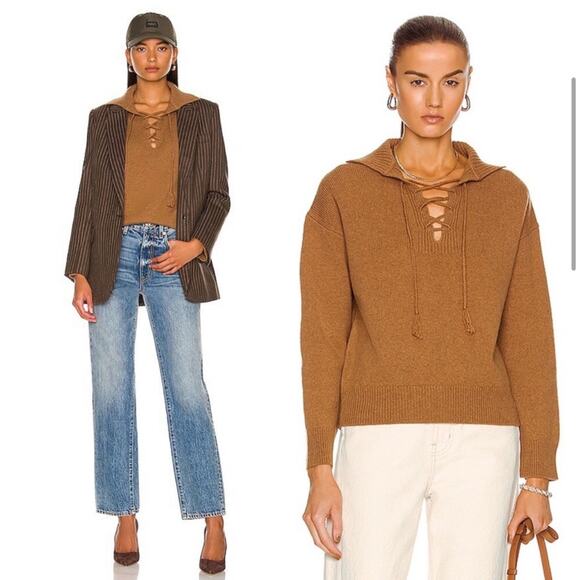 NWT Nili Lotan Gloria Lace Up Hooded Sweater Brown - Picture 1 of 5